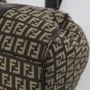 FENDI Zucchino Canvas Hand Bag Silver Brown Auth 187339A-12