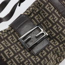 FENDI Zucchino Canvas Hand Bag Silver Brown Auth 187339A-15