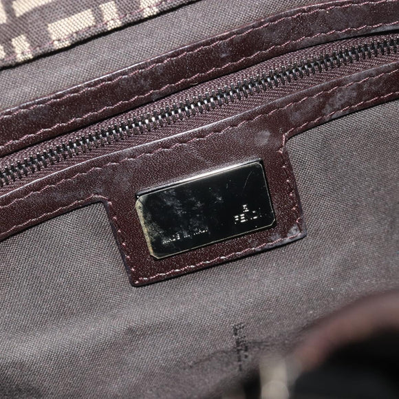 FENDI Zucchino Canvas Hand Bag Silver Brown Auth 187339A