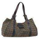FENDI Zucchino Canvas Hand Bag Silver Brown Auth 187339A-1