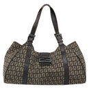 FENDI Zucchino Canvas Hand Bag Silver Brown Auth 187339A-2