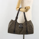 FENDI Zucchino Canvas Hand Bag Silver Brown Auth 187339A-24