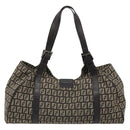 FENDI Zucchino Canvas Hand Bag Silver Brown Auth 187339A-3