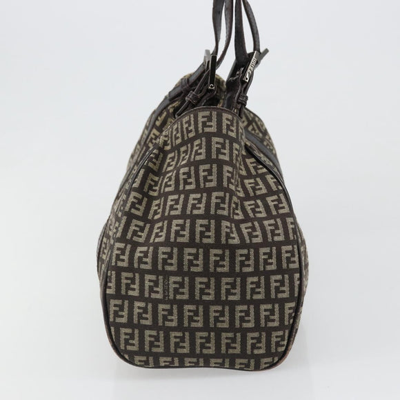 FENDI Zucchino Canvas Hand Bag Silver Brown Auth 187339A