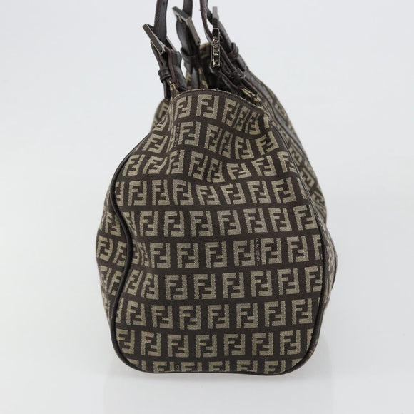 FENDI Zucchino Canvas Hand Bag Silver Brown Auth 187339A