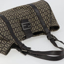 FENDI Zucchino Canvas Hand Bag Silver Brown Auth 187339A-6