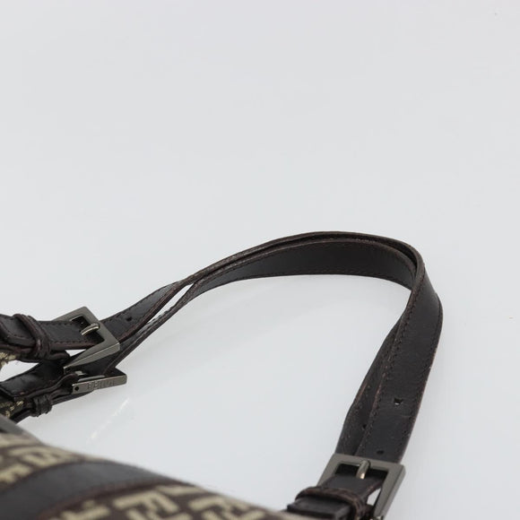 FENDI Zucchino Canvas Hand Bag Silver Brown Auth 187339A