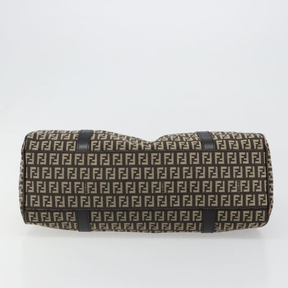 FENDI Zucchino Canvas Hand Bag Silver Brown Auth 187339A
