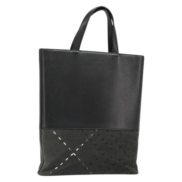 BURBERRY Tote Bag Leather Black Silver Auth 187340