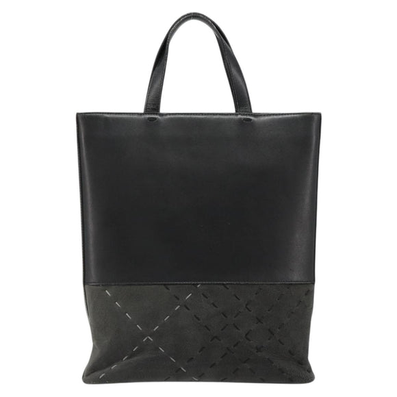 BURBERRY Tote Bag Leather Black Silver Auth 187340