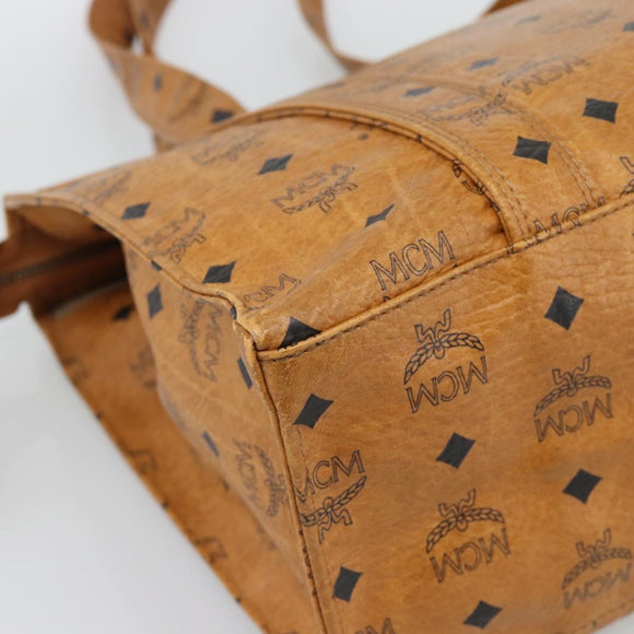 MCM Vicetos Logogram Tote Bag PVC Leather Brown Gold Auth 187348