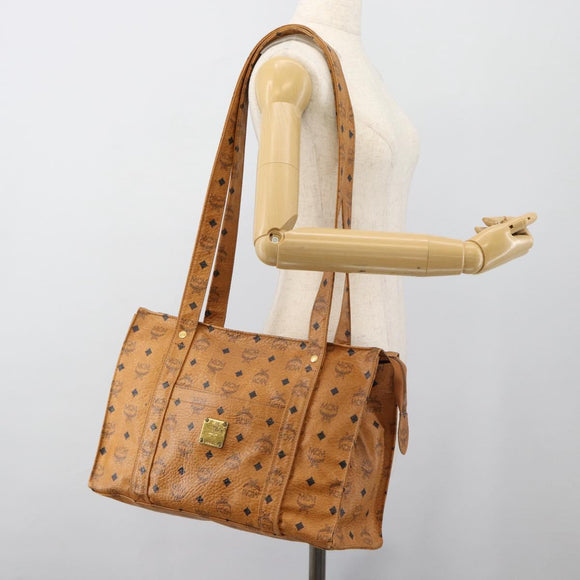 MCM Vicetos Logogram Tote Bag PVC Leather Brown Gold Auth 187348