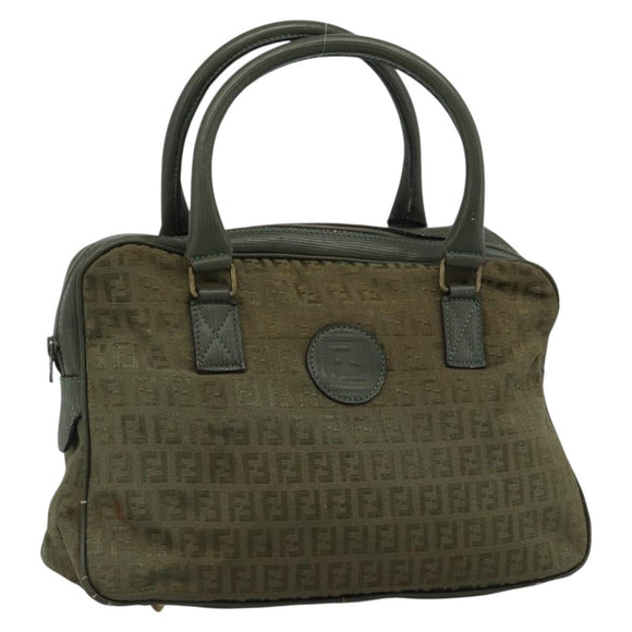 FENDI Zucchino Canvas Hand Bag Brown Green gold Auth 187350
