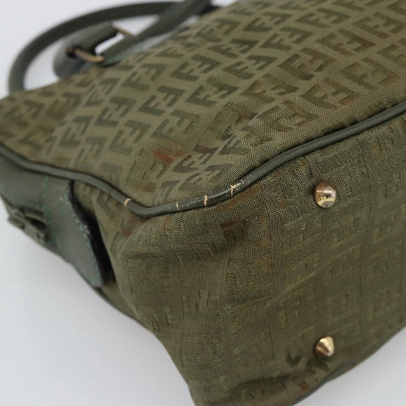FENDI Zucchino Canvas Hand Bag Brown Green gold Auth 187350