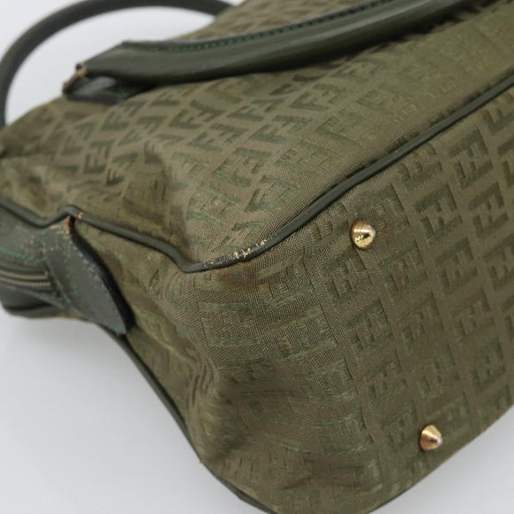 FENDI Zucchino Canvas Hand Bag Brown Green gold Auth 187350