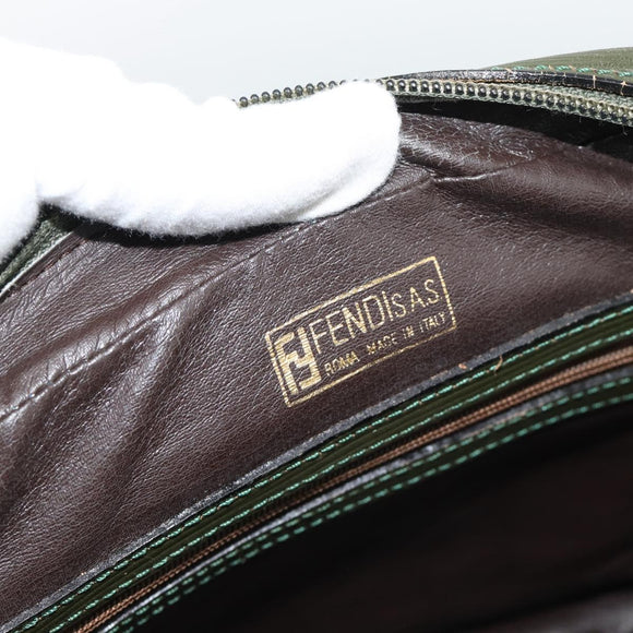 FENDI Zucchino Canvas Hand Bag Brown Green gold Auth 187350