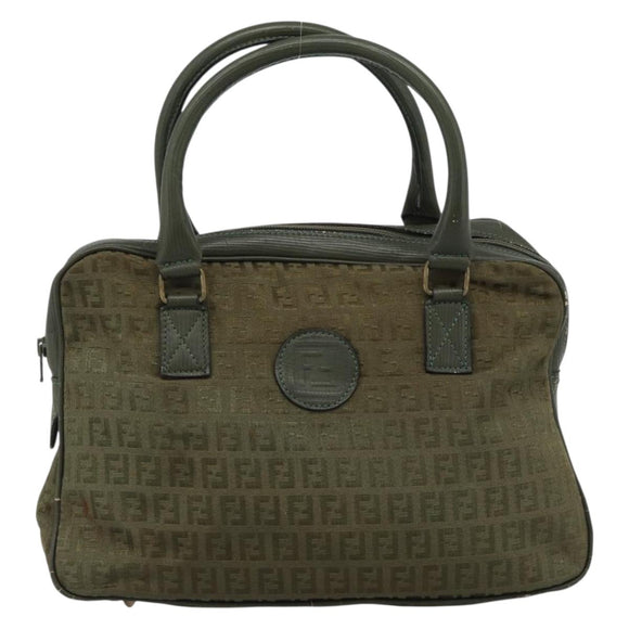 FENDI Zucchino Canvas Hand Bag Brown Green gold Auth 187350