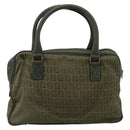 FENDI Zucchino Canvas Hand Bag Brown Green gold Auth 187350-2