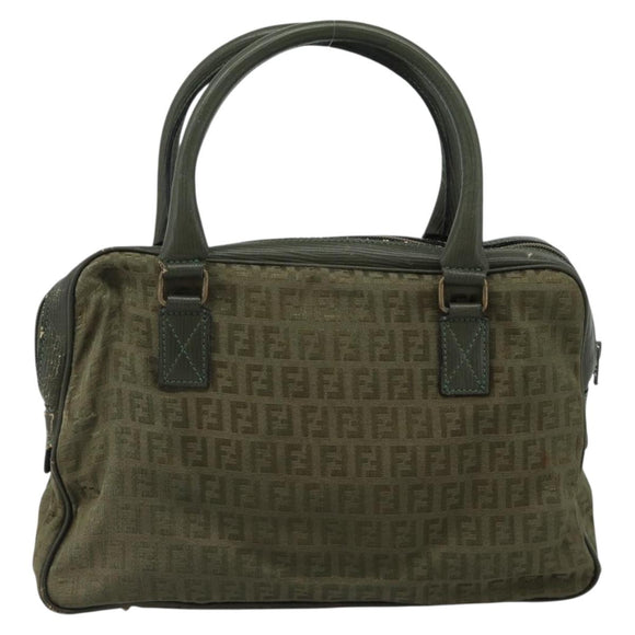 FENDI Zucchino Canvas Hand Bag Brown Green gold Auth 187350