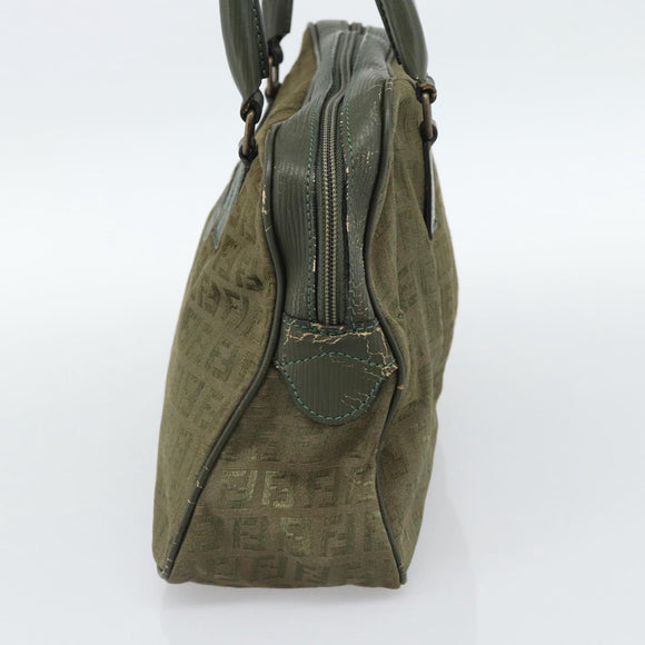 FENDI Zucchino Canvas Hand Bag Brown Green gold Auth 187350