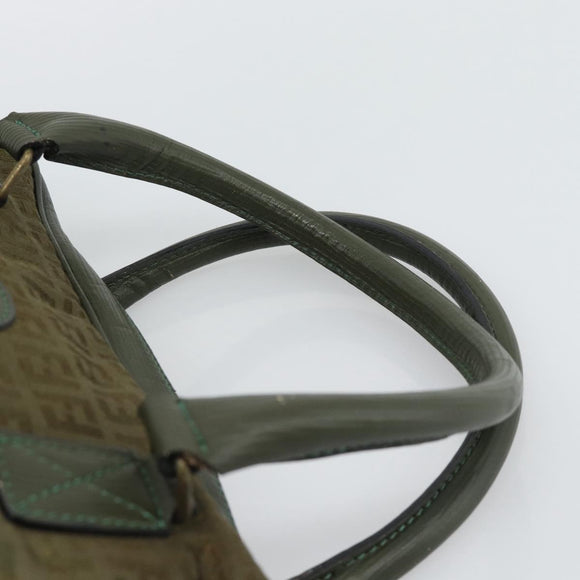FENDI Zucchino Canvas Hand Bag Brown Green gold Auth 187350