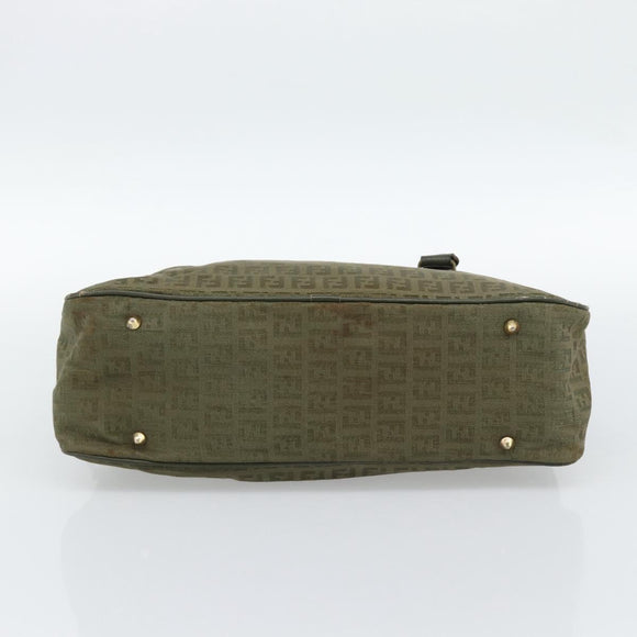 FENDI Zucchino Canvas Hand Bag Brown Green gold Auth 187350