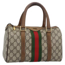 GUCCI GG Supreme Web Sherry Line Boston Bag PVC Beige Gold 40 3841 Auth 187351-1