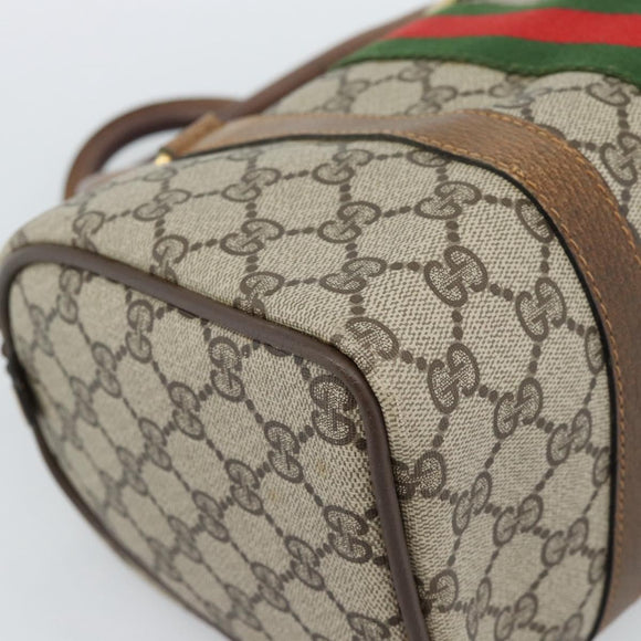 GUCCI GG Supreme Web Sherry Line Boston Bag PVC Beige Gold 40 3841 Auth 187351
