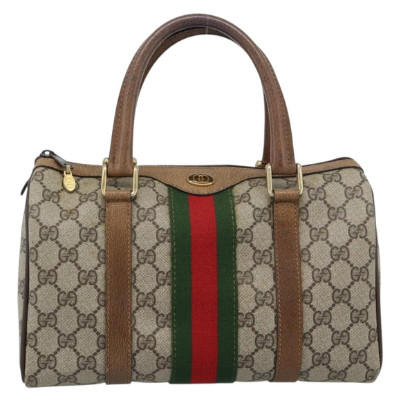 GUCCI GG Supreme Web Sherry Line Boston Bag PVC Beige Gold 40 3841 Auth 187351