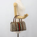 GUCCI GG Supreme Web Sherry Line Boston Bag PVC Beige Gold 40 3841 Auth 187351-22
