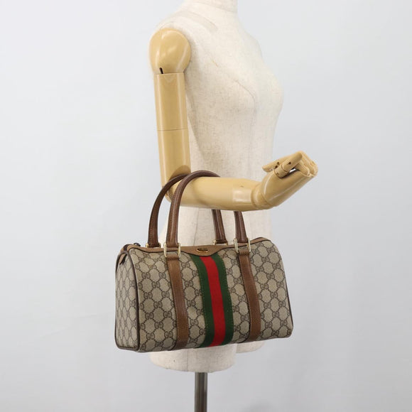 GUCCI GG Supreme Web Sherry Line Boston Bag PVC Beige Gold 40 3841 Auth 187351