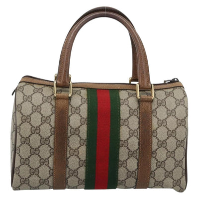 GUCCI GG Supreme Web Sherry Line Boston Bag PVC Beige Gold 40 3841 Auth 187351 - 0
