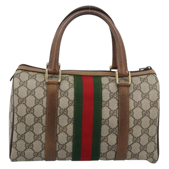 GUCCI GG Supreme Web Sherry Line Boston Bag PVC Beige Gold 40 3841 Auth 187351