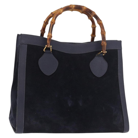 GUCCI Bamboo Hand Bag Suede Navy Gold 002 1096 0260 Auth 187352