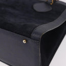 GUCCI Bamboo Hand Bag Suede Navy Gold 002 1096 0260 Auth 187352-14