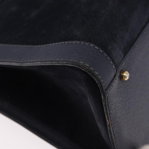 GUCCI Bamboo Hand Bag Suede Navy Gold 002 1096 0260 Auth 187352
