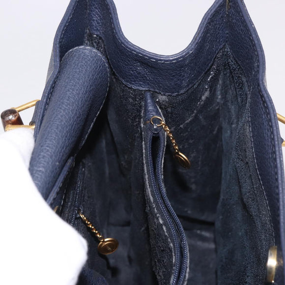 GUCCI Bamboo Hand Bag Suede Navy Gold 002 1096 0260 Auth 187352