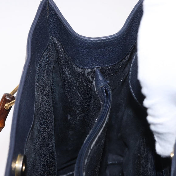 GUCCI Bamboo Hand Bag Suede Navy Gold 002 1096 0260 Auth 187352