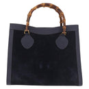 GUCCI Bamboo Hand Bag Suede Navy Gold 002 1096 0260 Auth 187352-13