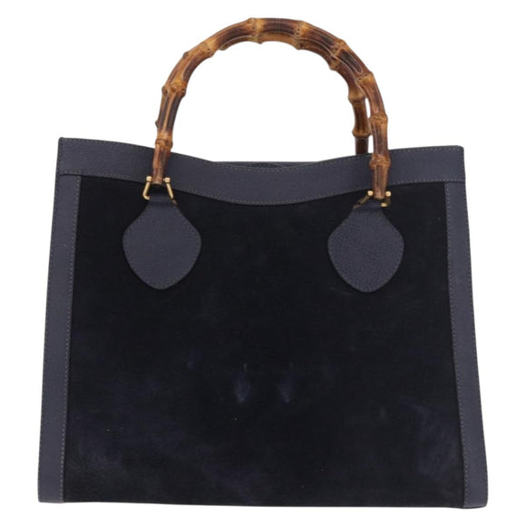 GUCCI Bamboo Hand Bag Suede Navy Gold 002 1096 0260 Auth 187352