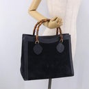 GUCCI Bamboo Hand Bag Suede Navy Gold 002 1096 0260 Auth 187352-21