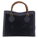 GUCCI Bamboo Hand Bag Suede Navy Gold 002 1096 0260 Auth 187352-2