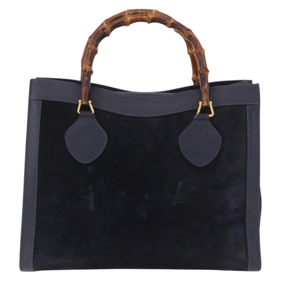 GUCCI Bamboo Hand Bag Suede Navy Gold 002 1096 0260 Auth 187352