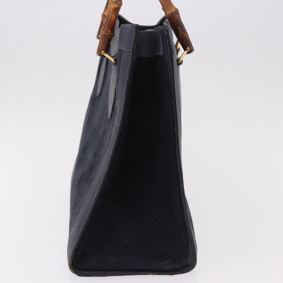 GUCCI Bamboo Hand Bag Suede Navy Gold 002 1096 0260 Auth 187352
