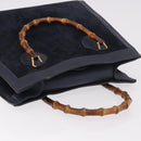 GUCCI Bamboo Hand Bag Suede Navy Gold 002 1096 0260 Auth 187352-6