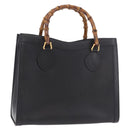 GUCCI Bamboo Tote Bag Leather Black Gold 002 2853 0260 0 Auth 187353-1
