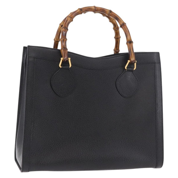 GUCCI Bamboo Tote Bag Leather Black Gold 002 2853 0260 0 Auth 187353
