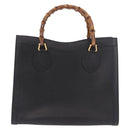 GUCCI Bamboo Tote Bag Leather Black Gold 002 2853 0260 0 Auth 187353-2