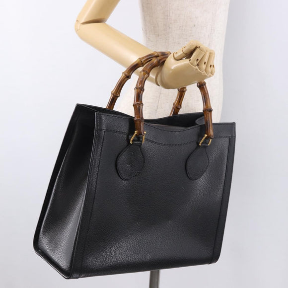 GUCCI Bamboo Tote Bag Leather Black Gold 002 2853 0260 0 Auth 187353