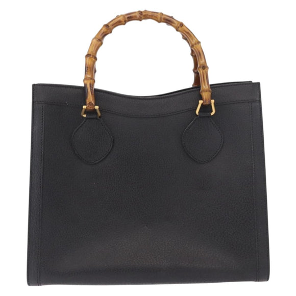 GUCCI Bamboo Tote Bag Leather Black Gold 002 2853 0260 0 Auth 187353